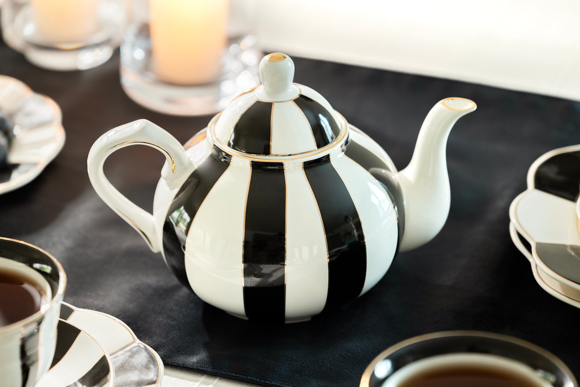 Grace Teaware Black Carousel Stripes Fine Porcelain Teapot