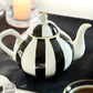 Black Carousel Stripes Fine Porcelain Teapot