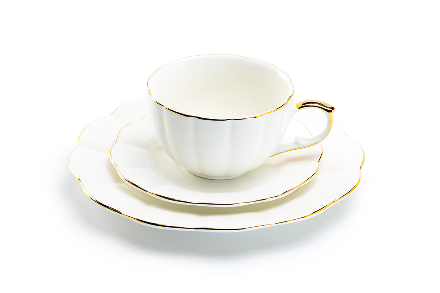 White Gold Scallop Fine Porcelain Tea / Latte Cup and Saucer