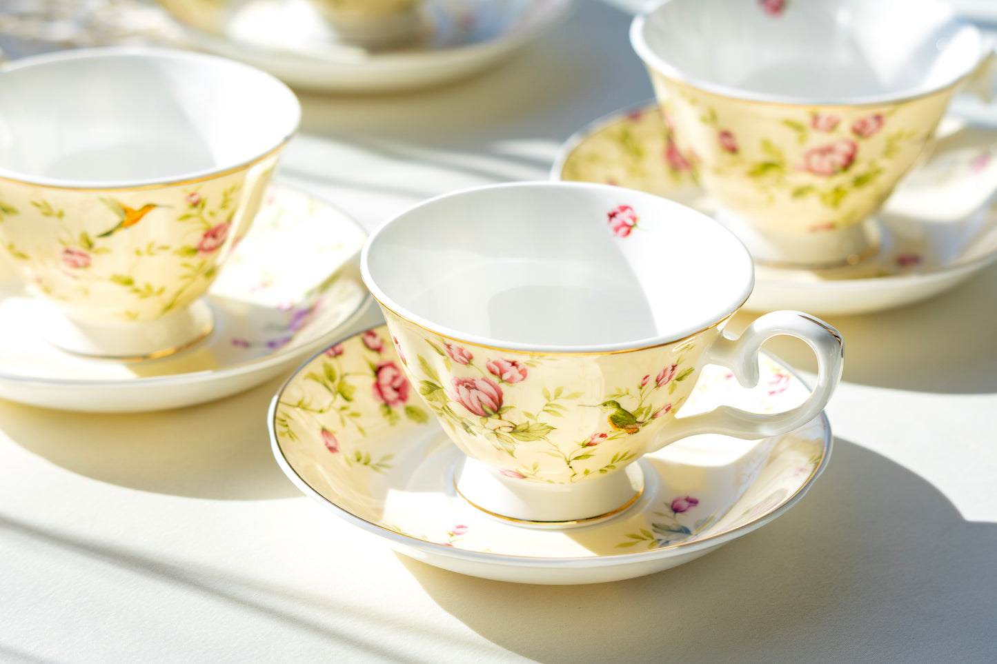 8" Rose Bud with Hummingbird Yellow Bone China Dessert Plate