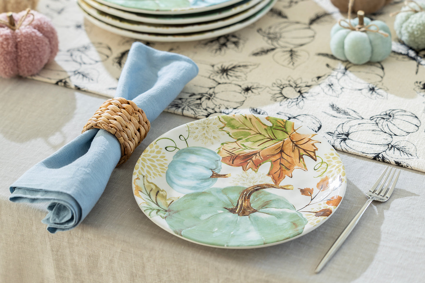 Fall Pumpkins with Leaves Dessert/Dinner Plate