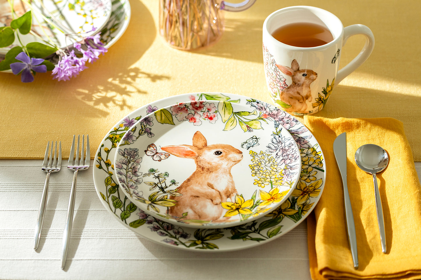 Spring Garden Bunny Salad + Dinner Plate Set - 2