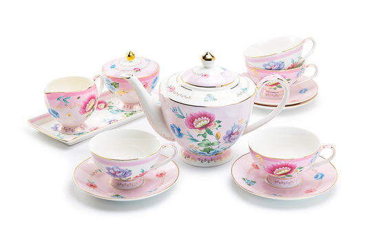 Grace Teaware Pink Flower Floral Garden Fine Porcelain Tea Set