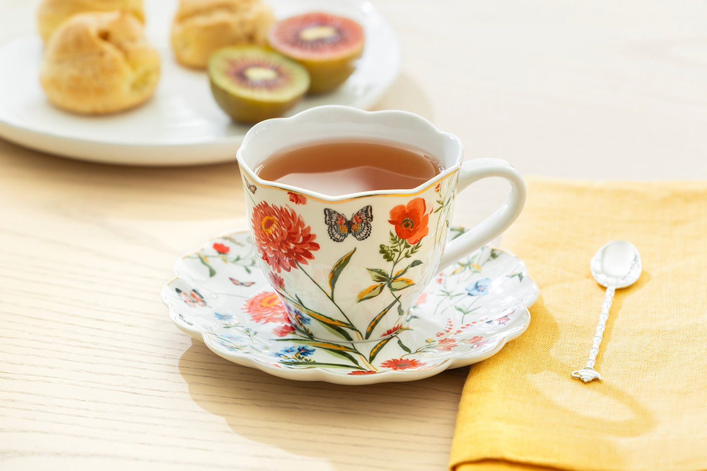 Butterfly Poppy Fine Porcelain Tea Cup and Saucer
