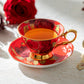 Gracie Bone China Gold Red Stem Rose Bone China Tea Cup and Saucer