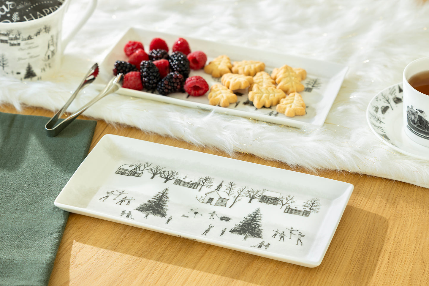Winter Wonderland Ski Village Fine Porcelain Serving Tray