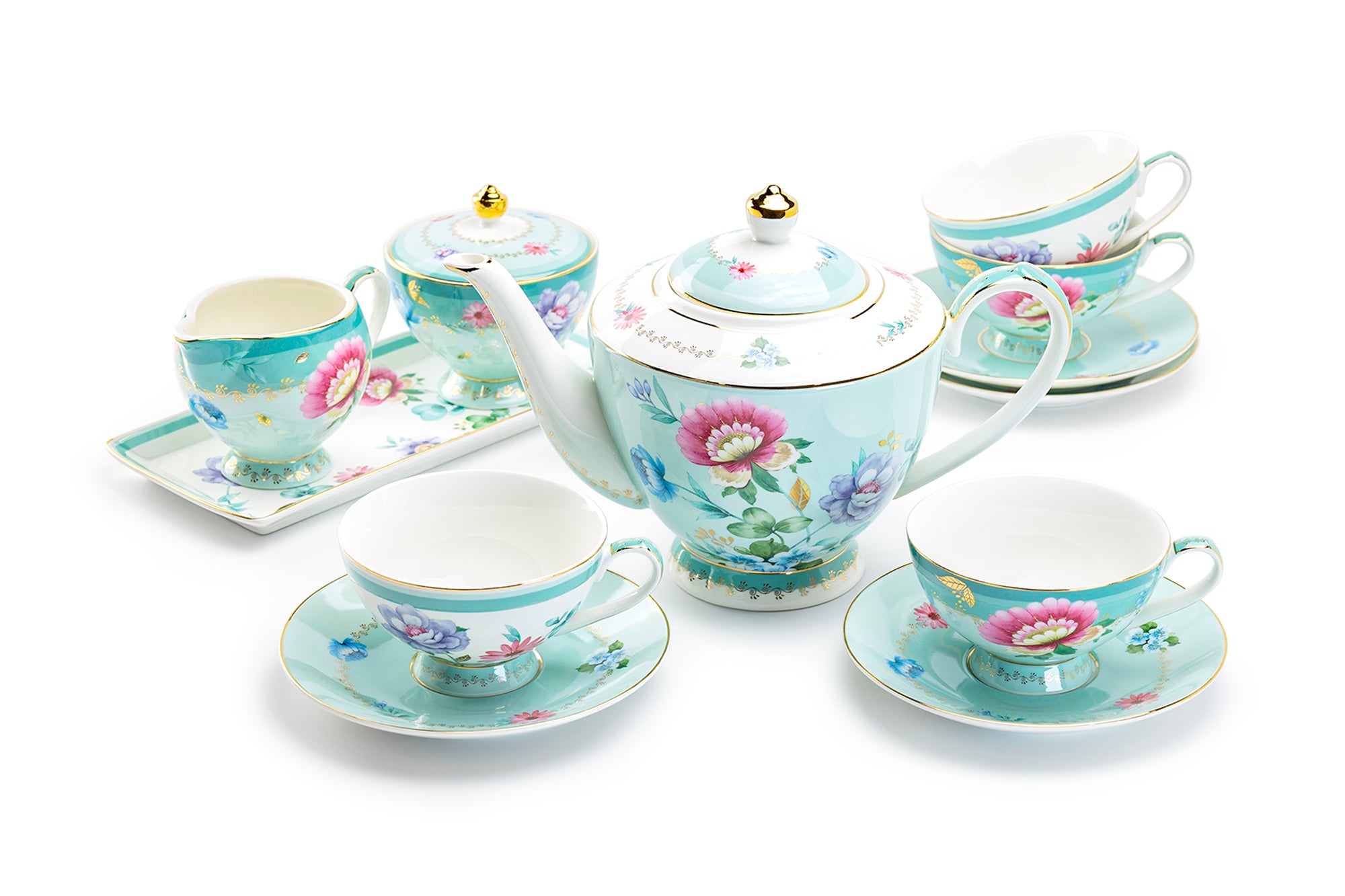 Mint Flower Garden Fine Porcelain Tea Set