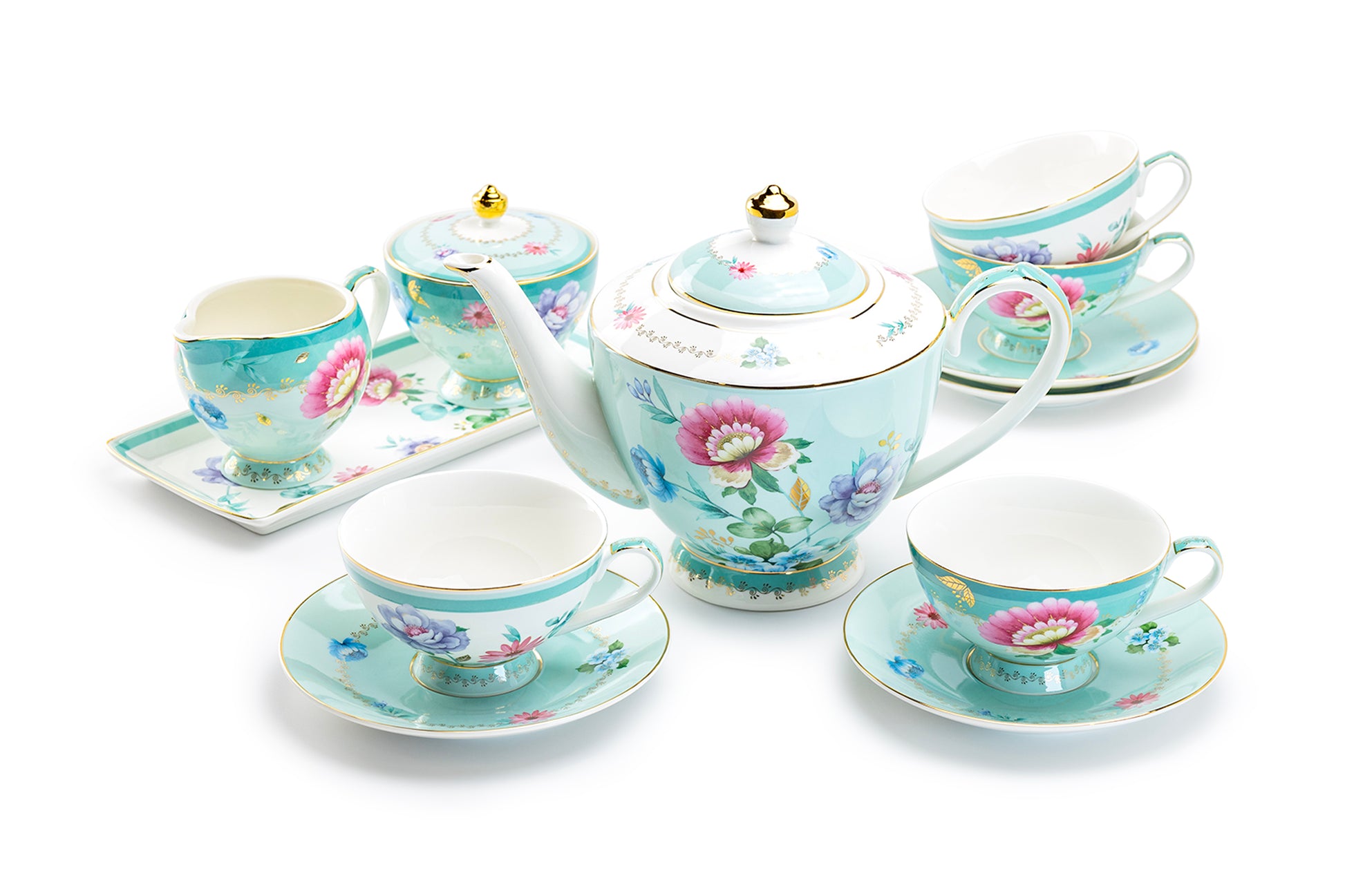 Grace Teaware Mint Flower Floral Garden Fine Porcelain Tea Set