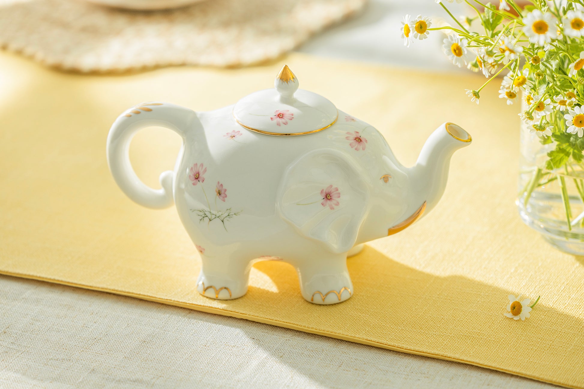 Grace Teaware Pink Flower Elephant Fine Porcelain Teapot