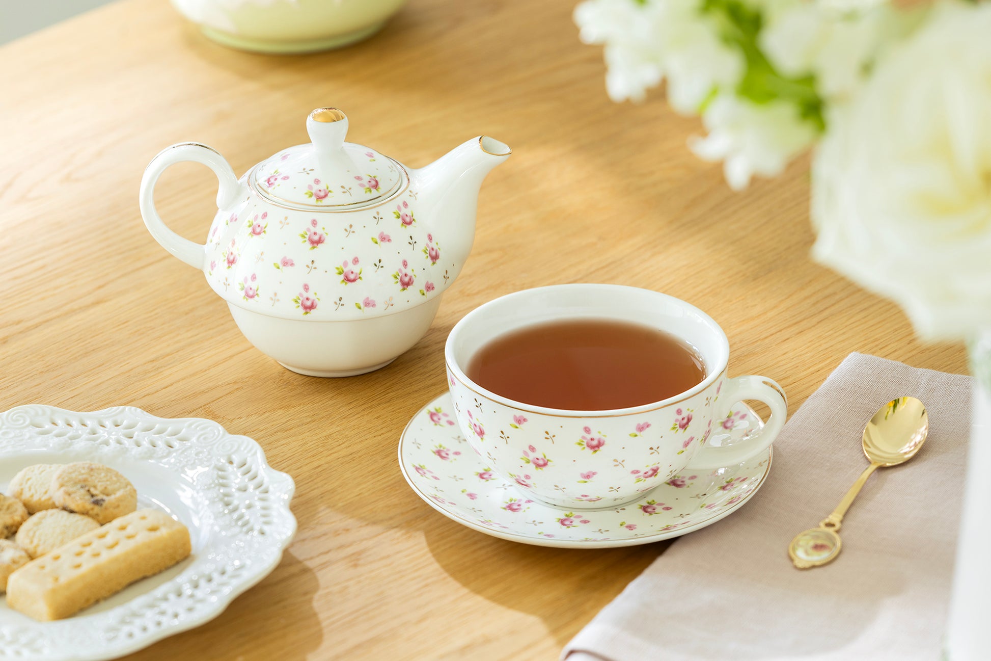 Tea for one, Lena 500 ml, Crystal Bone China, grün, Ablageteller Tea for one, Lena 500 ml, Crystal Bone China, grün, Ablageteller