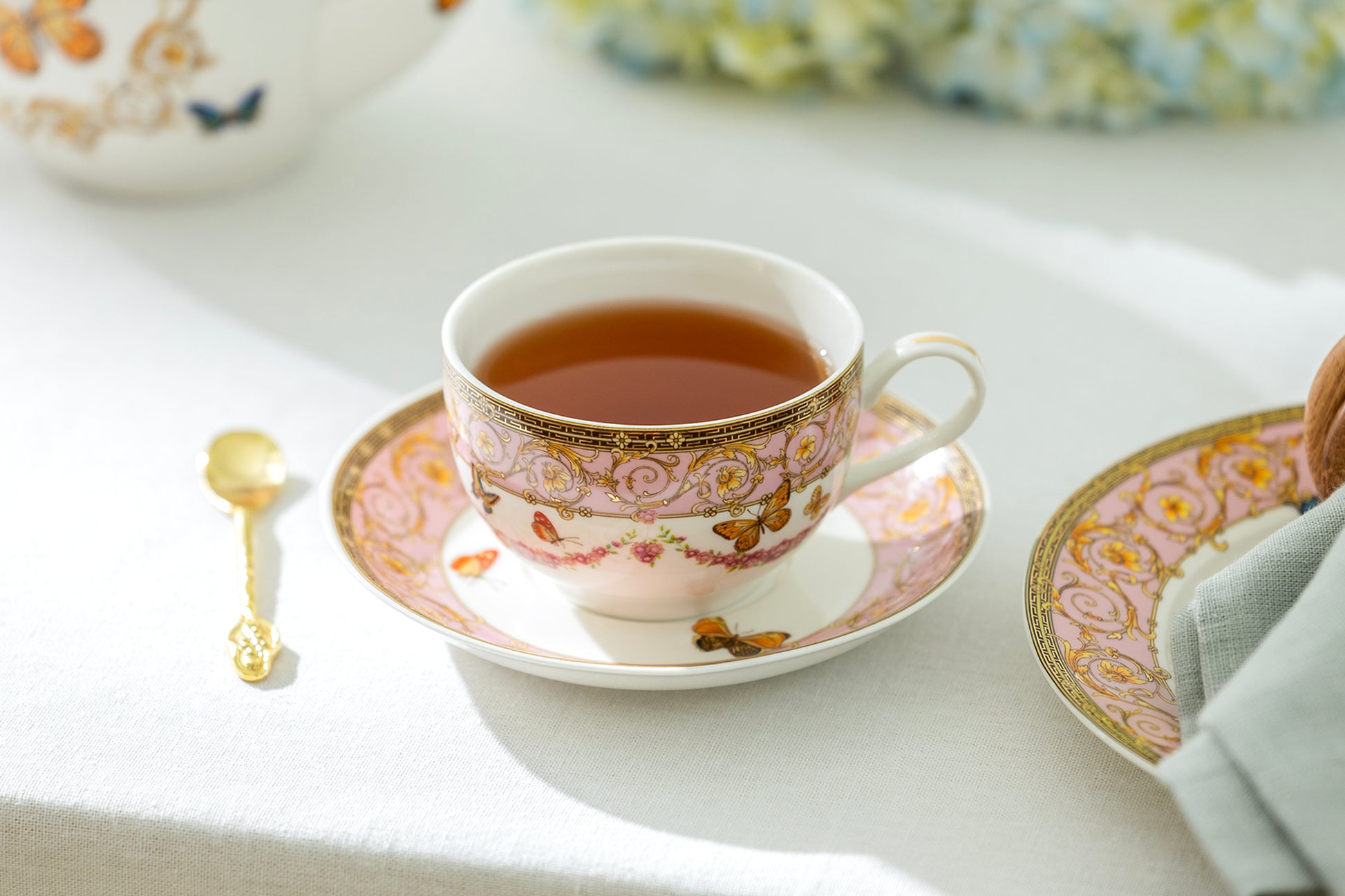 Grace Teaware Butterflies with Pink Ornament Fine Porcelain Tea Cup and Saucer