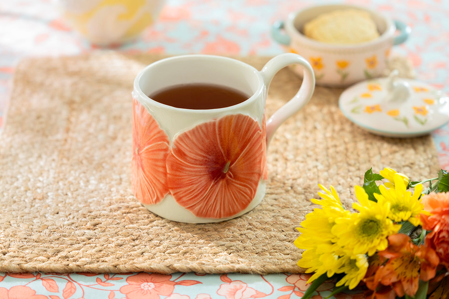 Poppy Bloom Embossed Reactive Glazed Coffee Mug