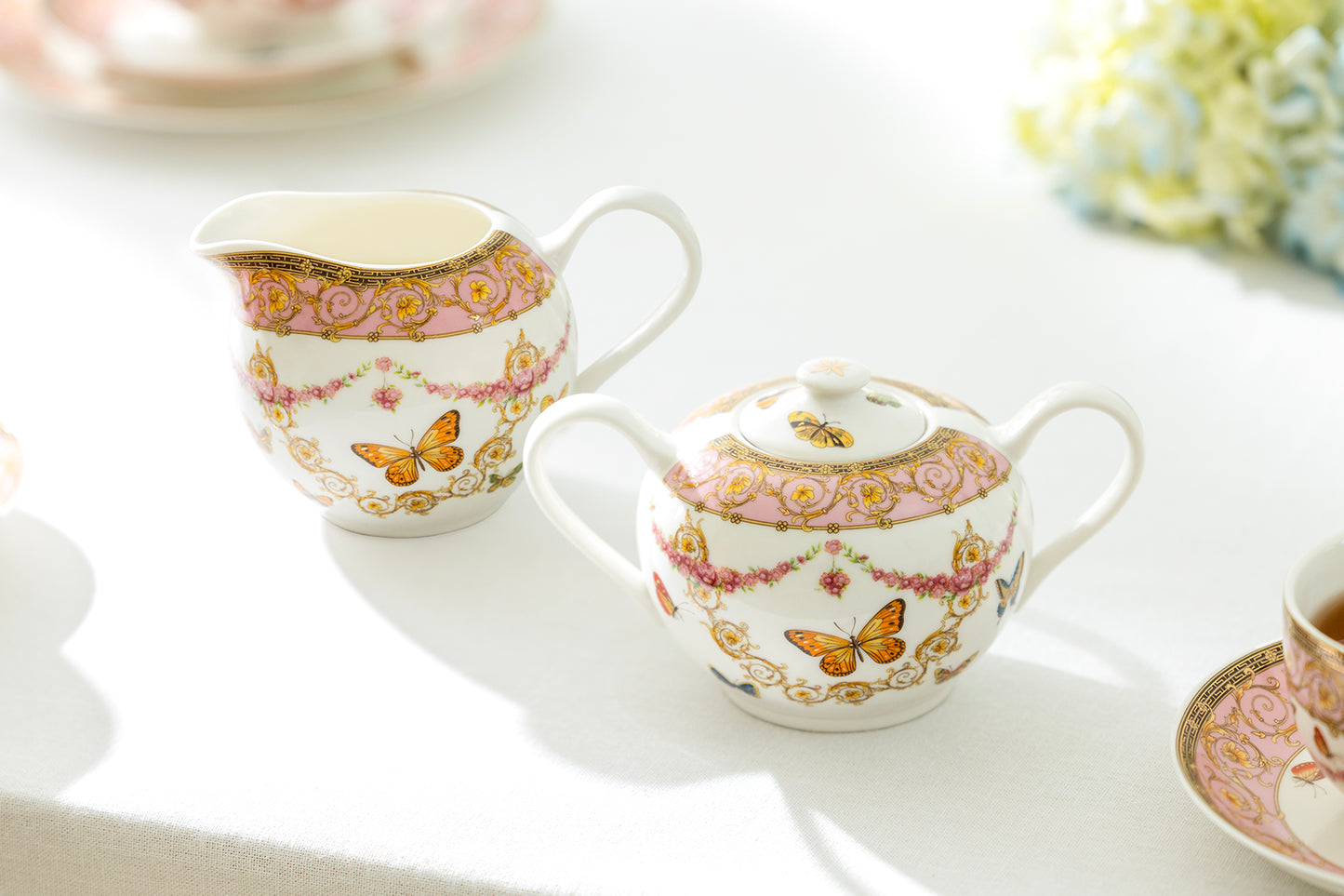 Butterflies with Pink Ornament Fine Porcelain 11-Piece Tea Set