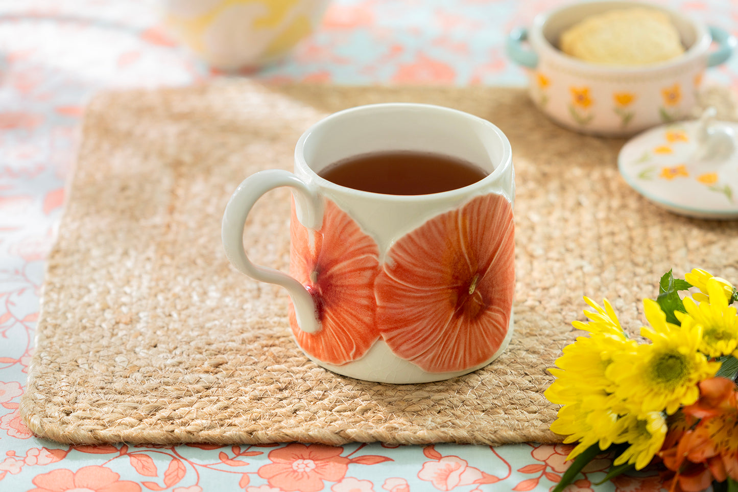 Poppy Bloom Embossed Reactive Glazed Coffee Mug