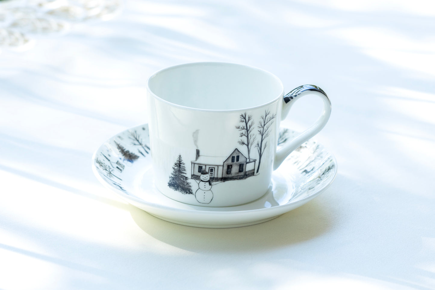 Winter Wonderland Snowman Village Bone China Tea Cup and Saucer
