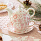 Christmas Pink Bow Fine Porcelain Tea For One Set
