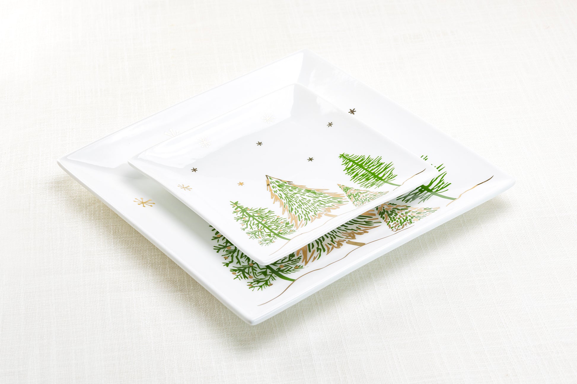 Grace Teaware Christmas Pine Trees Fine Porcelain Square Plates
