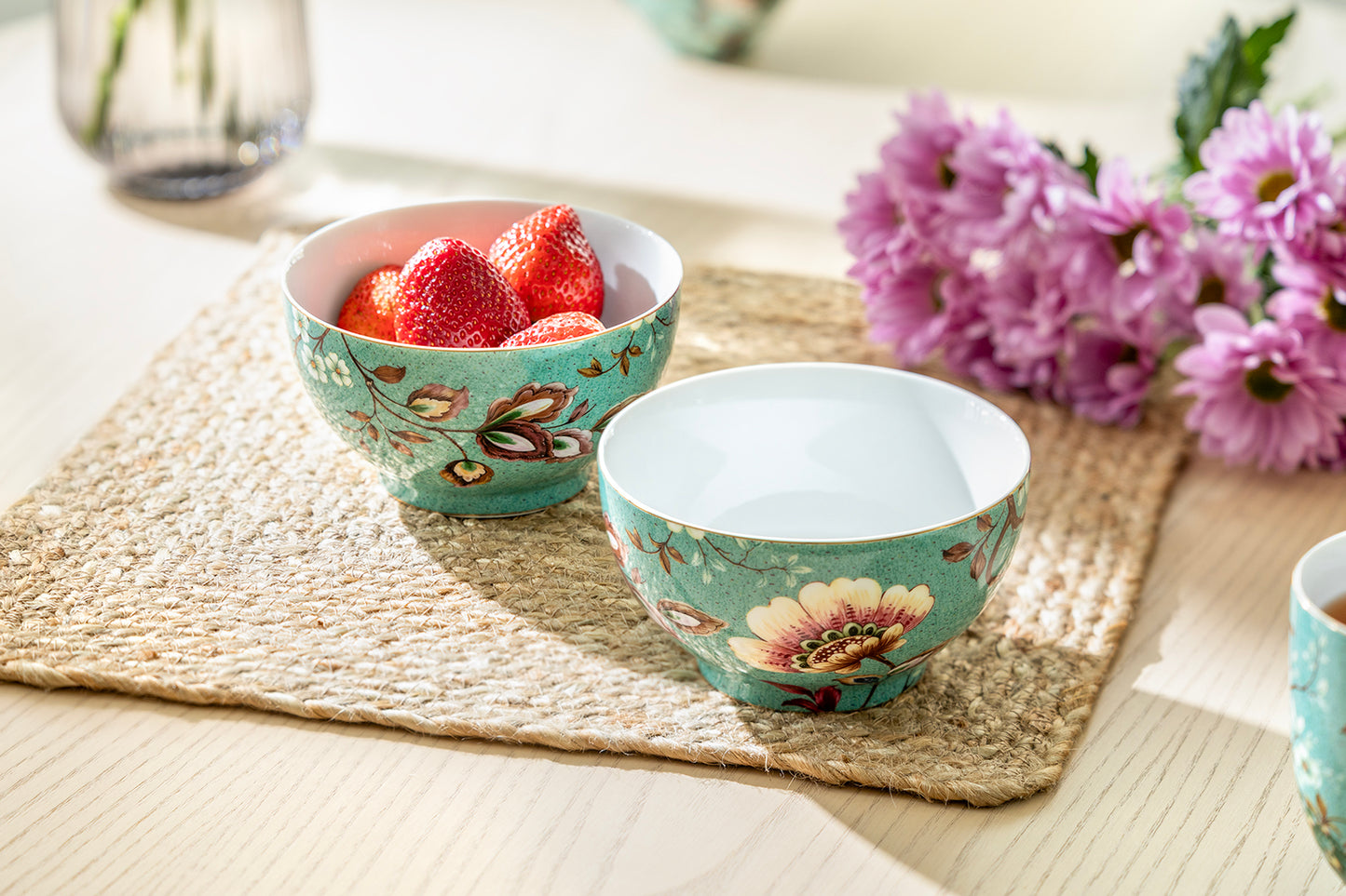 Peacock Lotus Garden Green Fine Porcelain Bowl