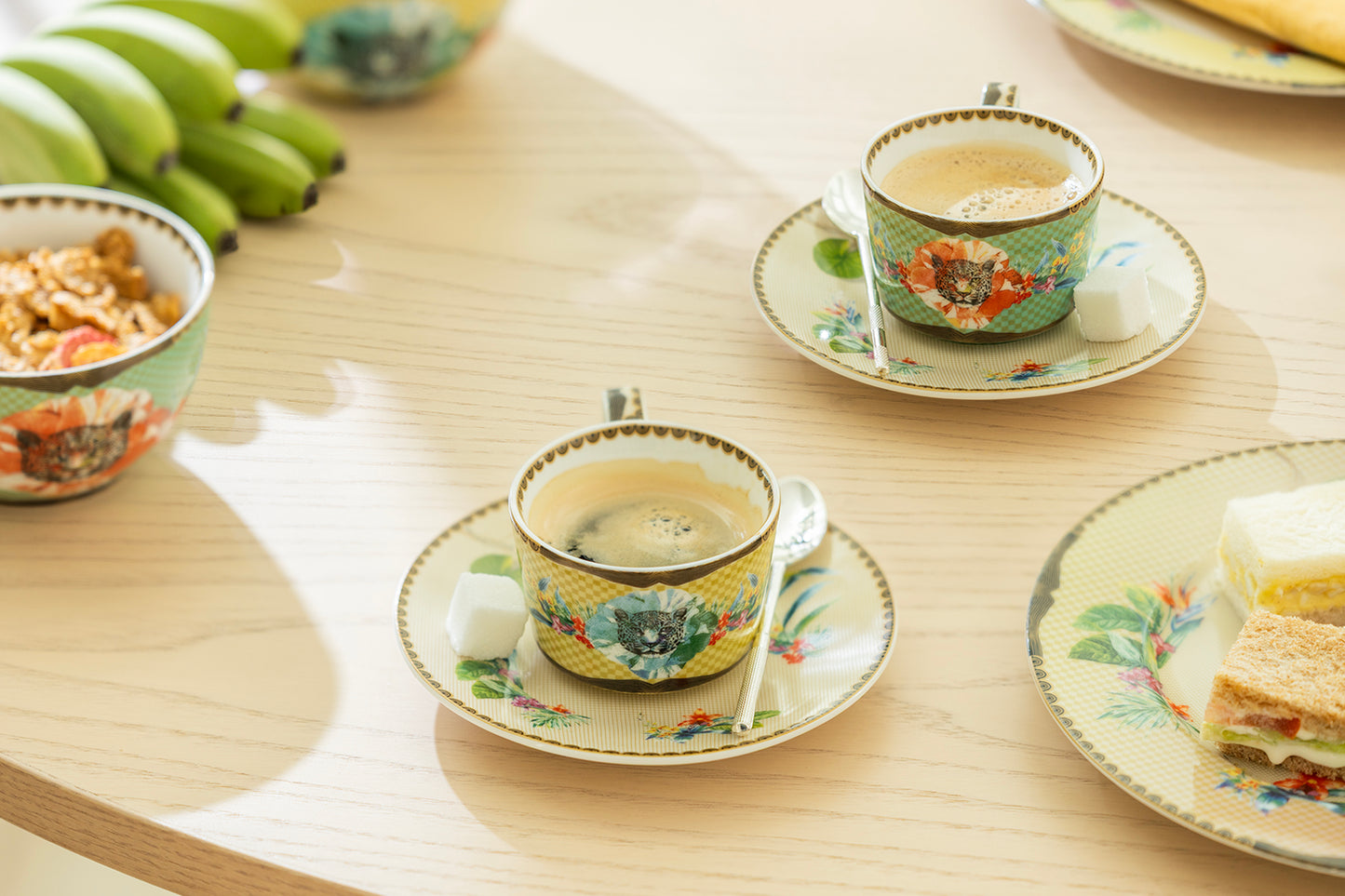 Summer Savanna Leopard Fine Porcelain 3oz Demitasse Cup and Saucer Set of 2 with Gift Box