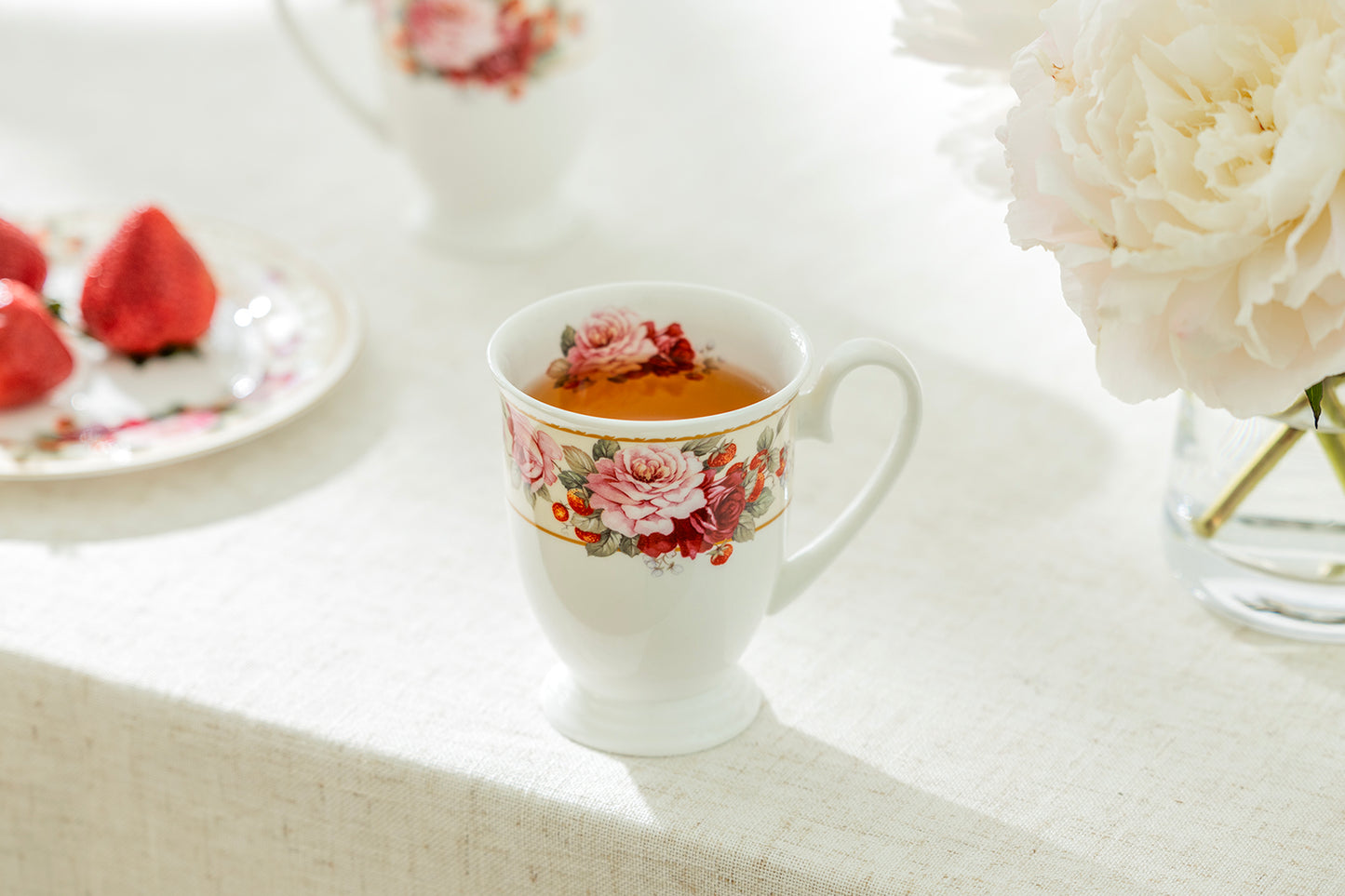 Peony and Strawberry Cream Bone China Mug