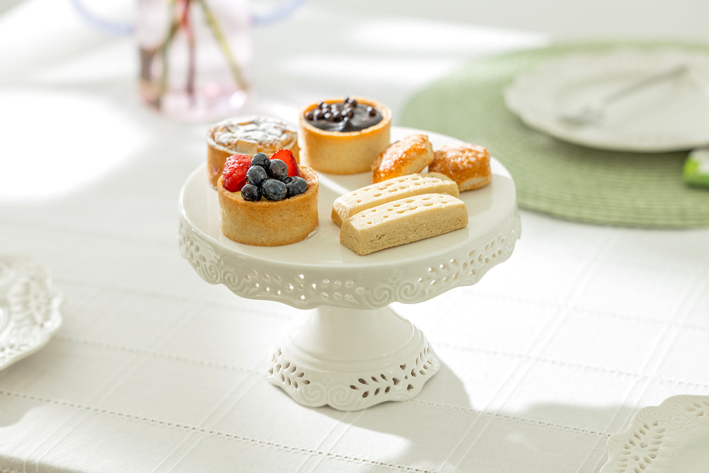 White Victorian Fine Porcelain 8" Cake Stand