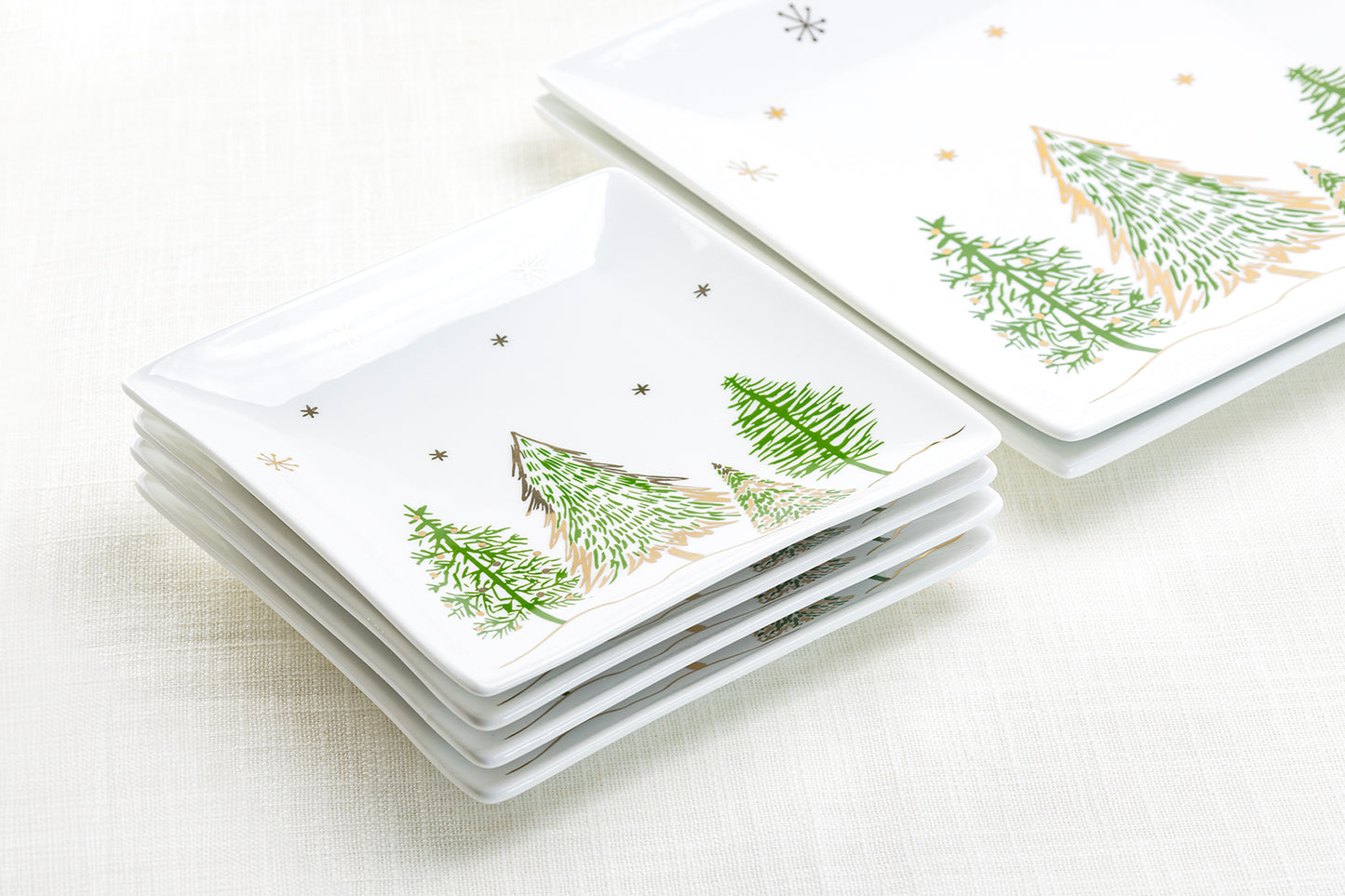 Christmas Pine Trees Fine Porcelain Square Plate