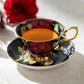 Gracie Bone China Gold Black Stem Rose Bone China Tea Cup and Saucer