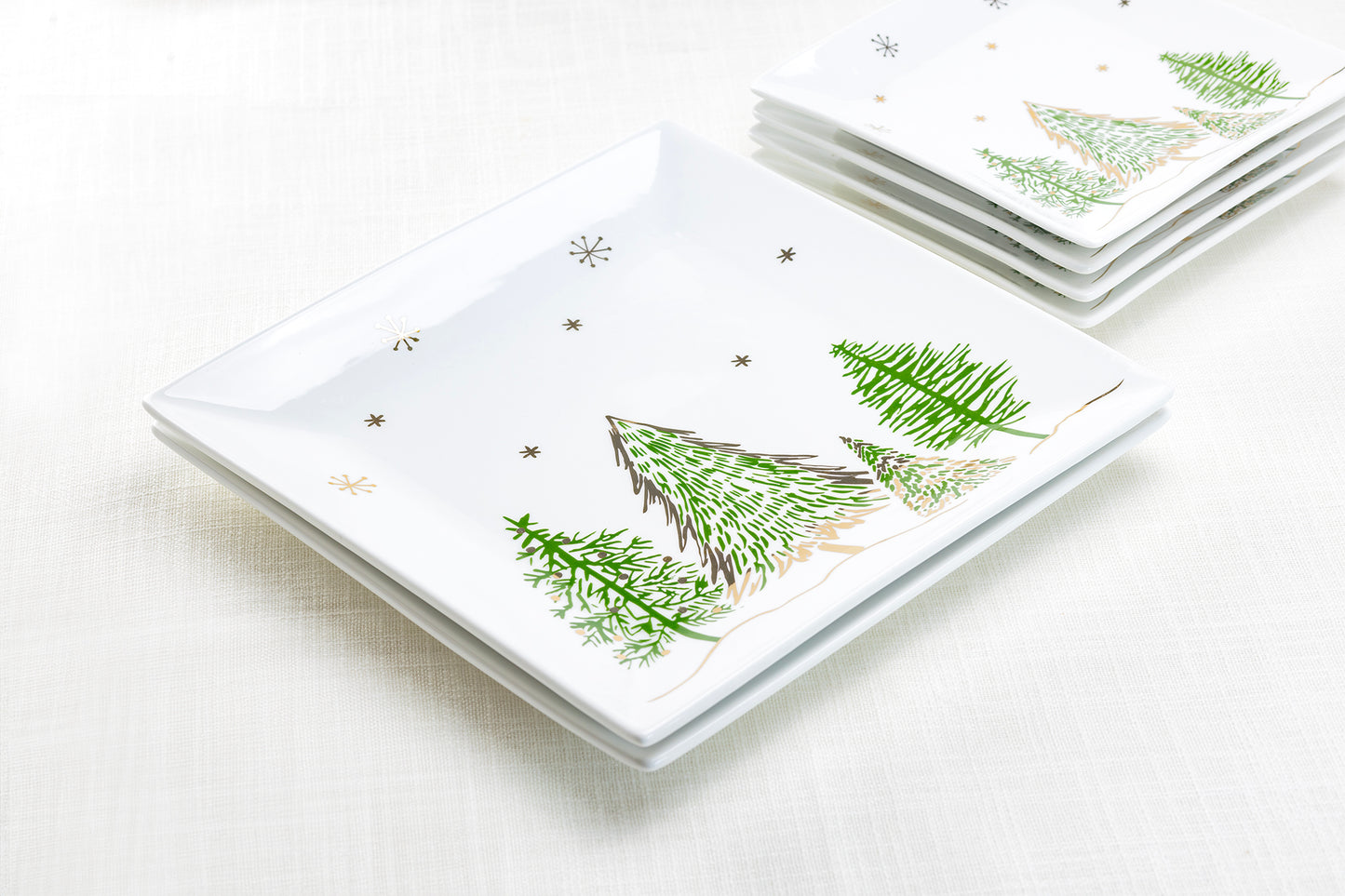 Christmas Pine Trees Fine Porcelain Square Plate