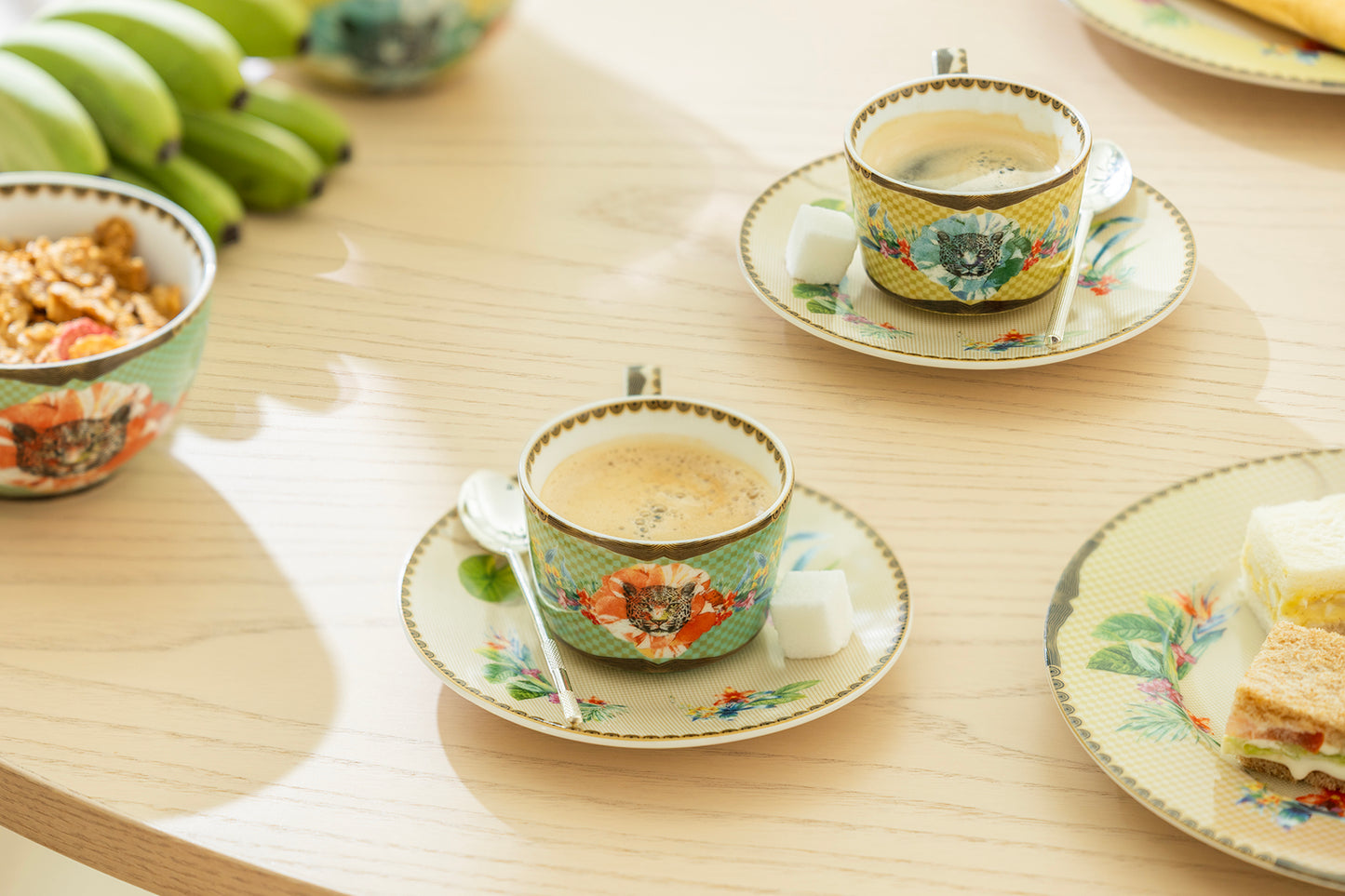Summer Savanna Leopard Fine Porcelain 3oz Demitasse Cup and Saucer Set of 2 with Gift Box