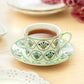 Green Bouquet Medallion Fine Porcelain Cup and Saucer