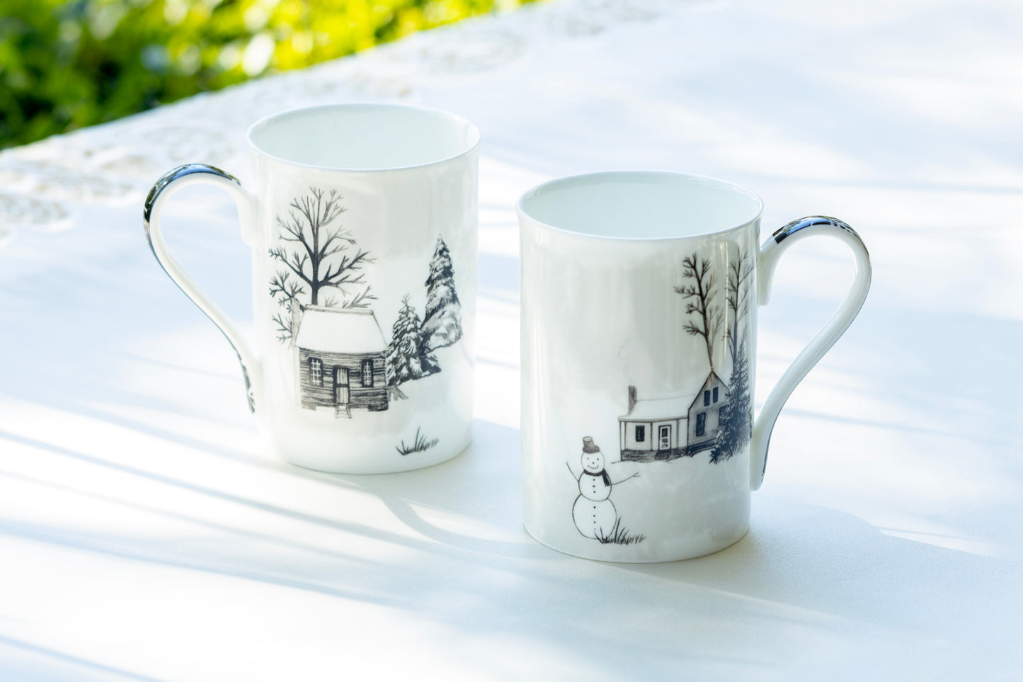 Winter Snowman Village Bone China Mug