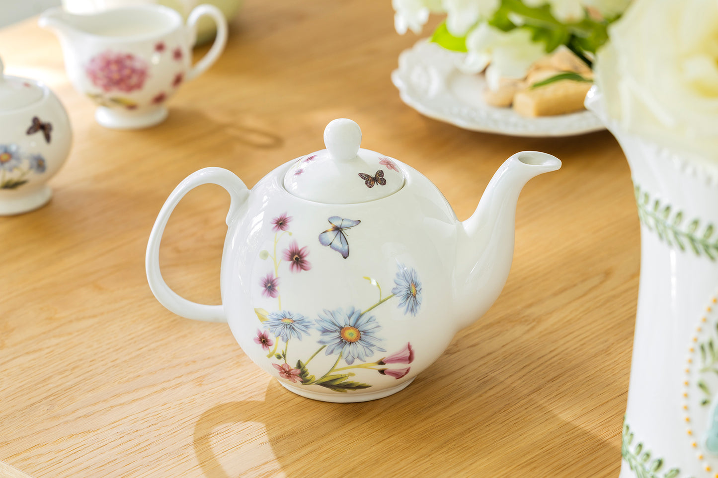 Hydrangea with Butterflies Fine Porcelain Teapot