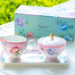 Grace Teaware Gift Boxed Pink Flower Garden Fine Porcelain Sugar Creamer & Serving Tray Set