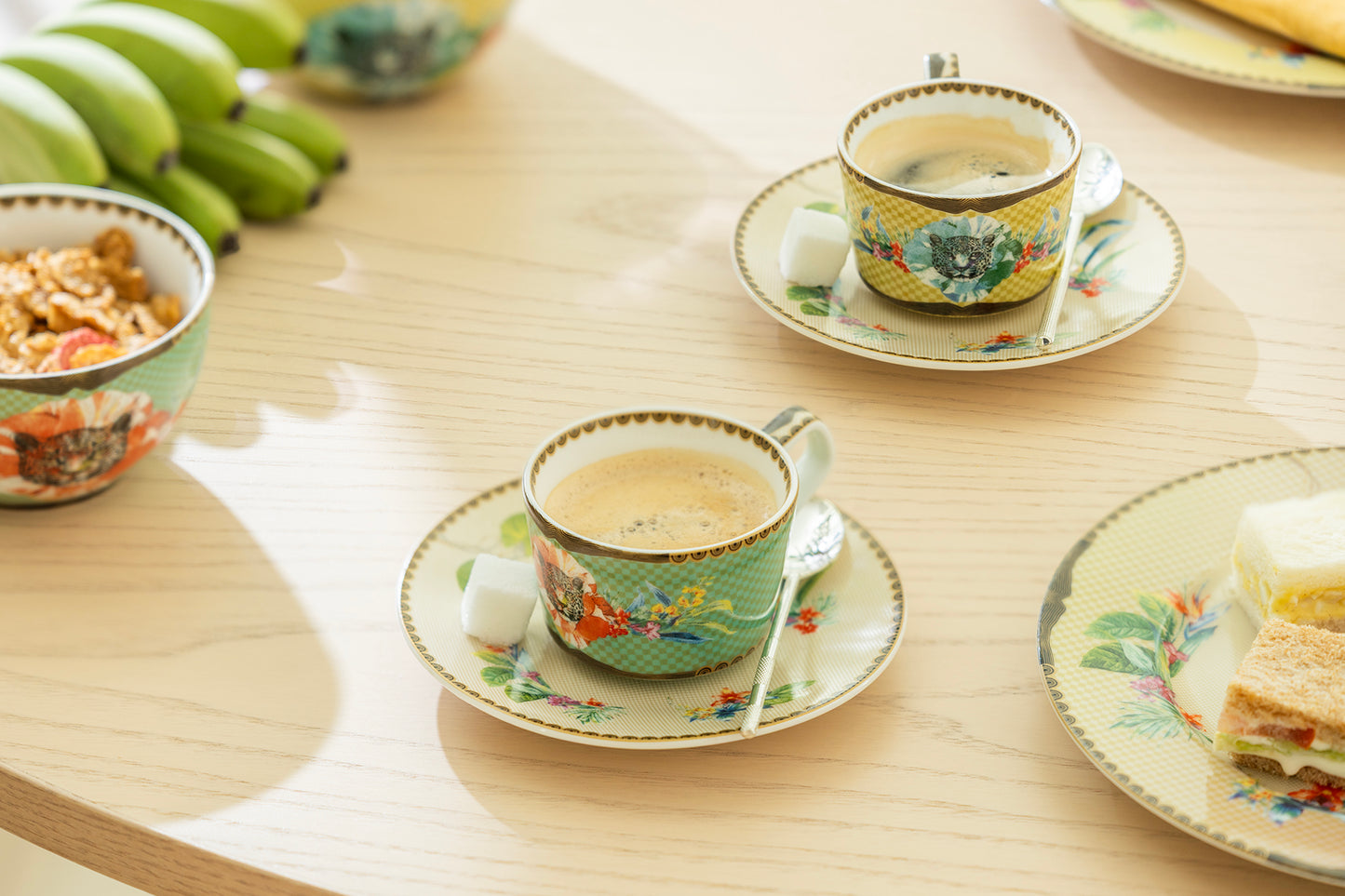 Summer Savanna Leopard Fine Porcelain 3oz Demitasse Cup and Saucer Set of 2 with Gift Box