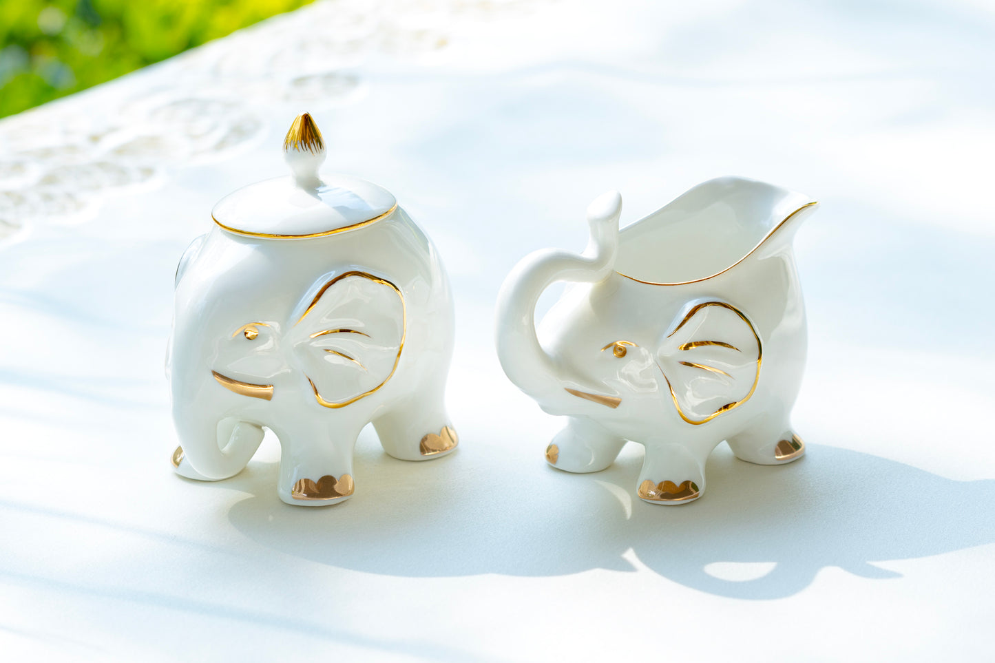 Grace Teaware White Gold Elephant Fine Porcelain sugar bowl and creamer