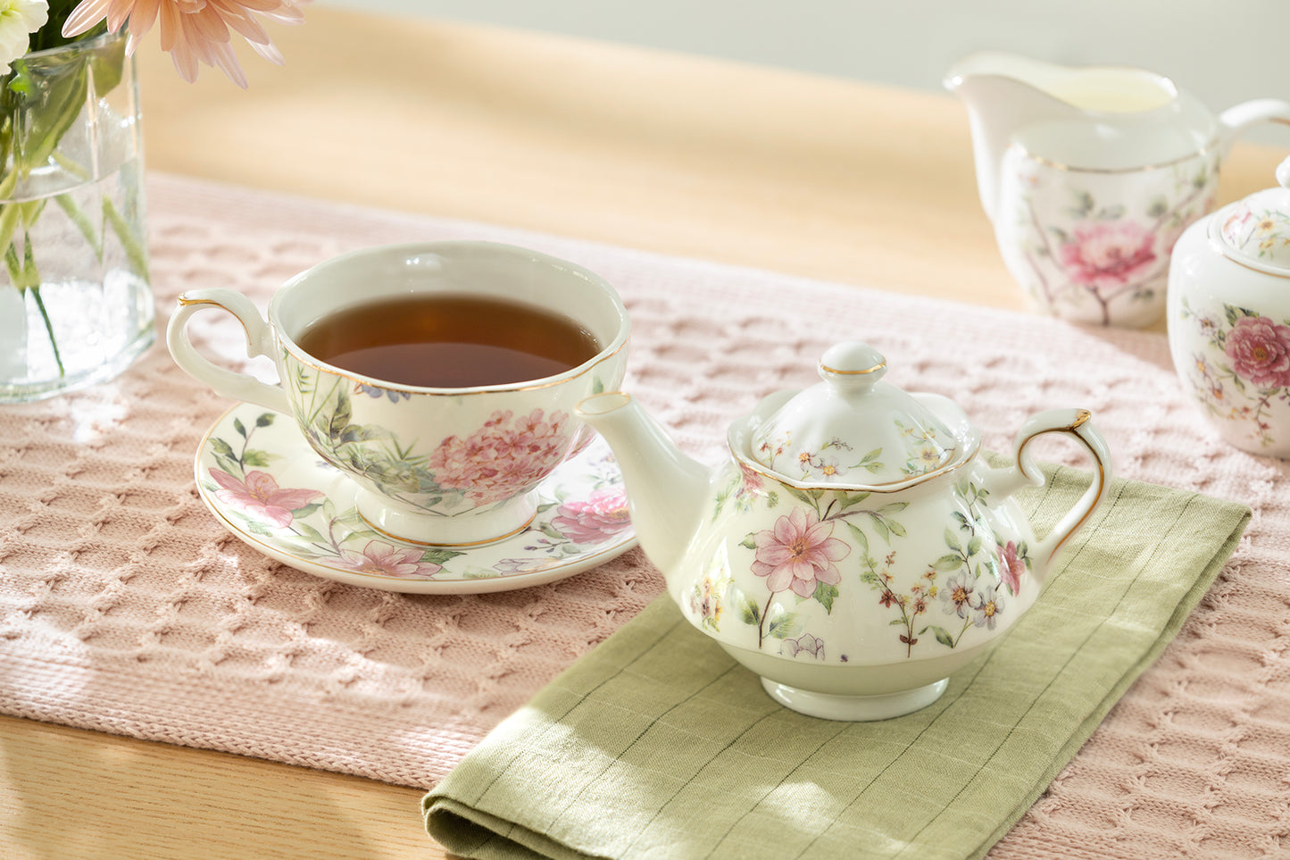 Pink Camellia Fine Porcelain Tea For One Set