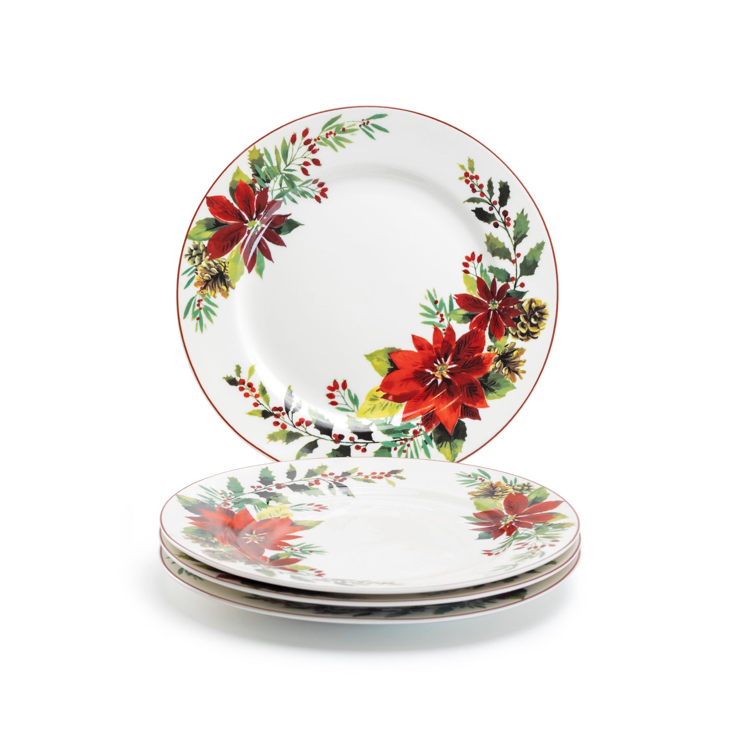 Poinsettia Pine Cone Fine Porcelain Dessert/Dinner Plate
