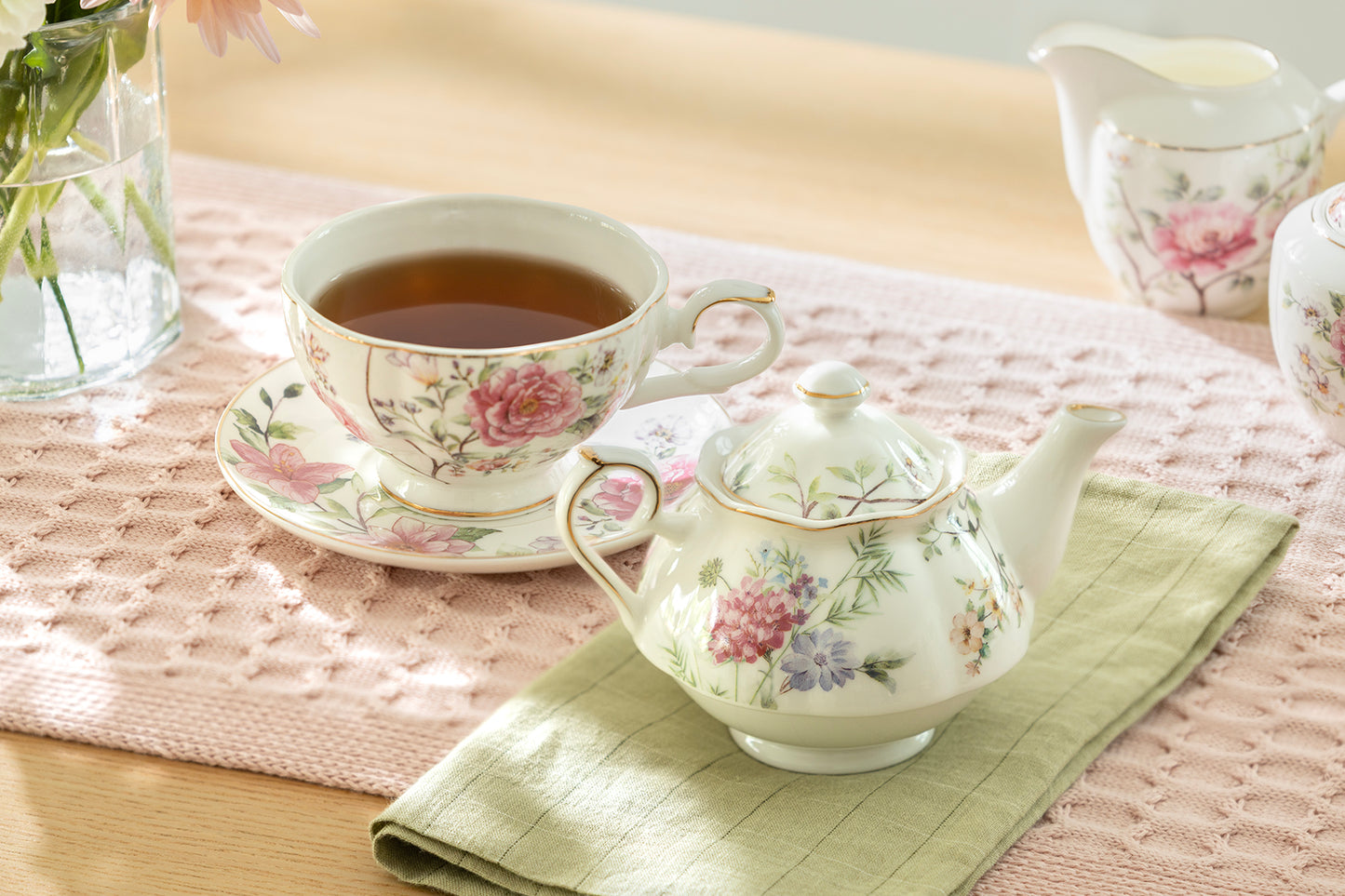 Pink Camellia Fine Porcelain Tea For One Set