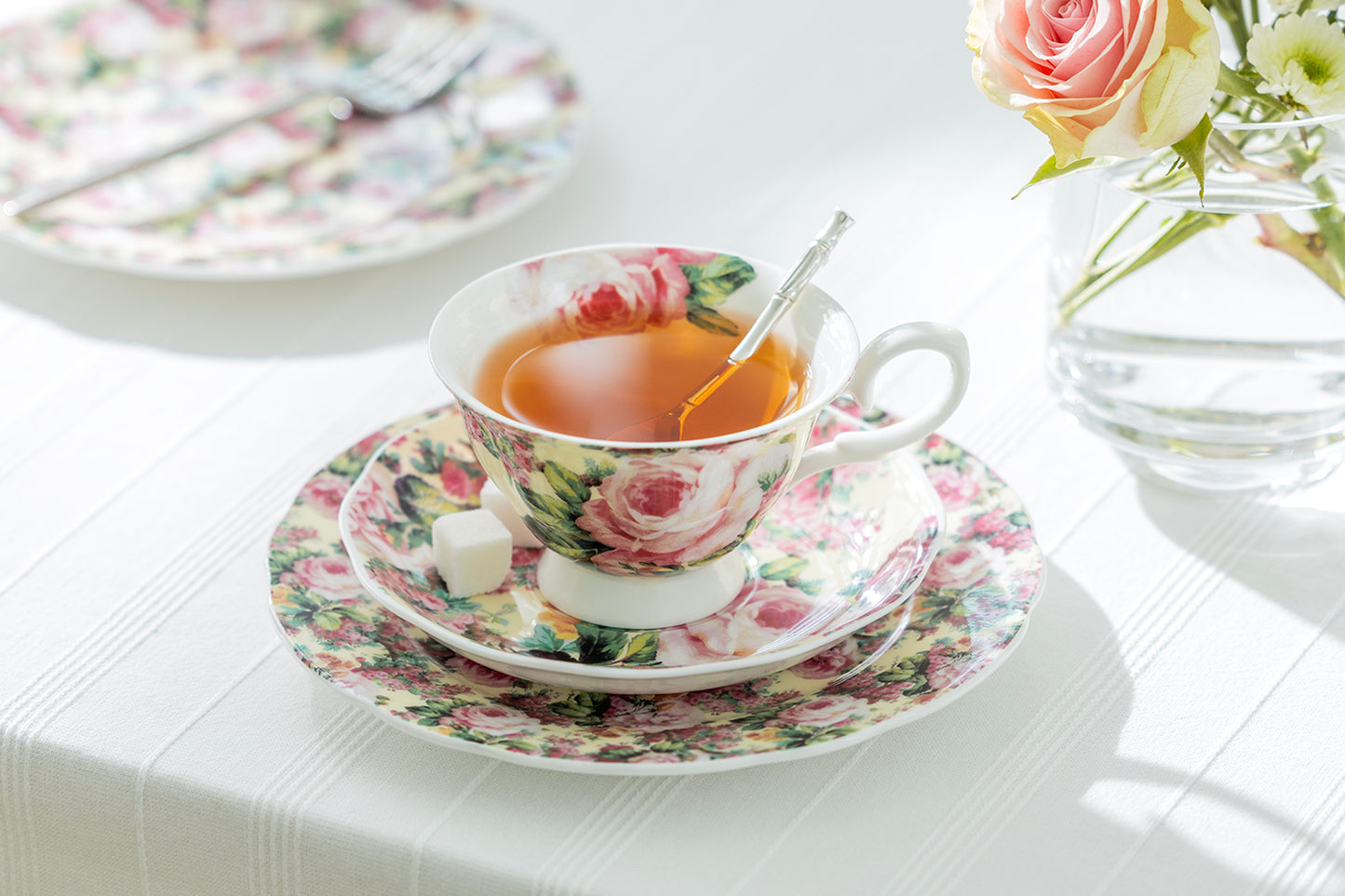 Victorian Rose Bone China Tea Cup and Saucer