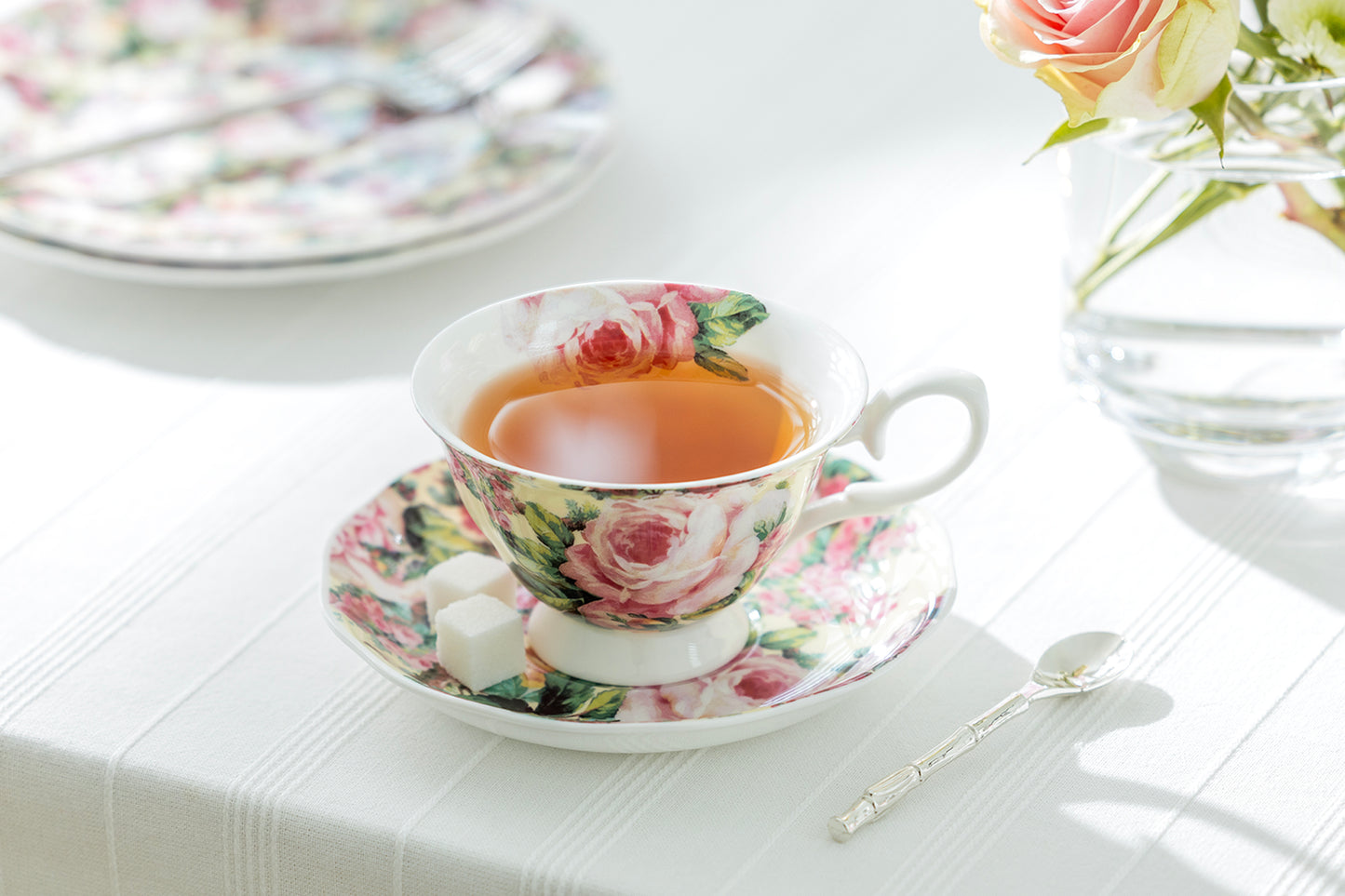 Victorian Rose Bone China Tea Cup and Saucer