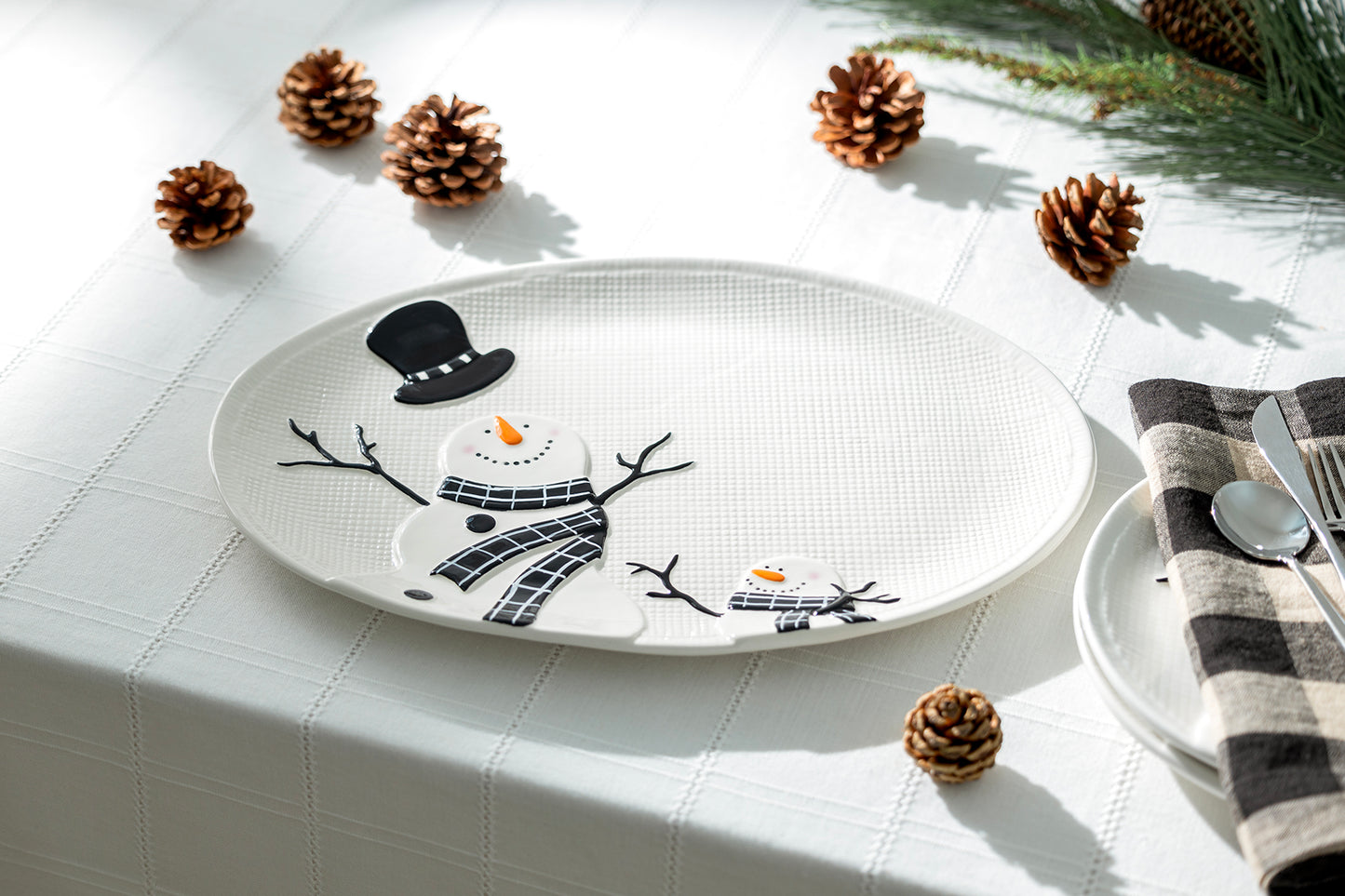 Happy Snowman Oval Serving Platter