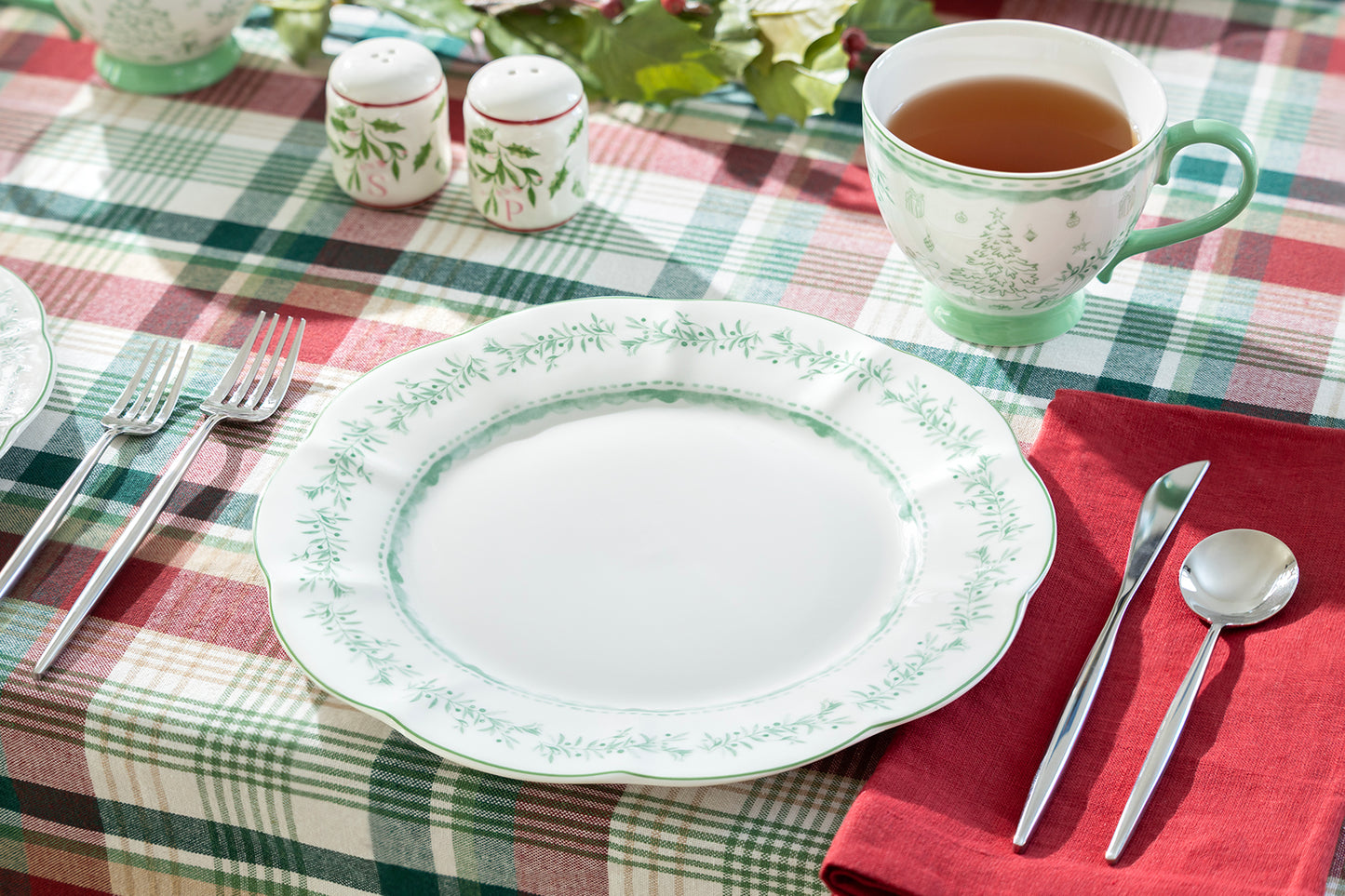 Festive Pup and Tree Fine Porcelain Dessert/Dinner Plate