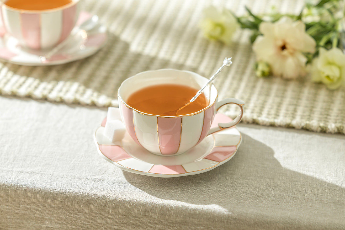 Pink and White Scallop Fine Porcelain Tea Set