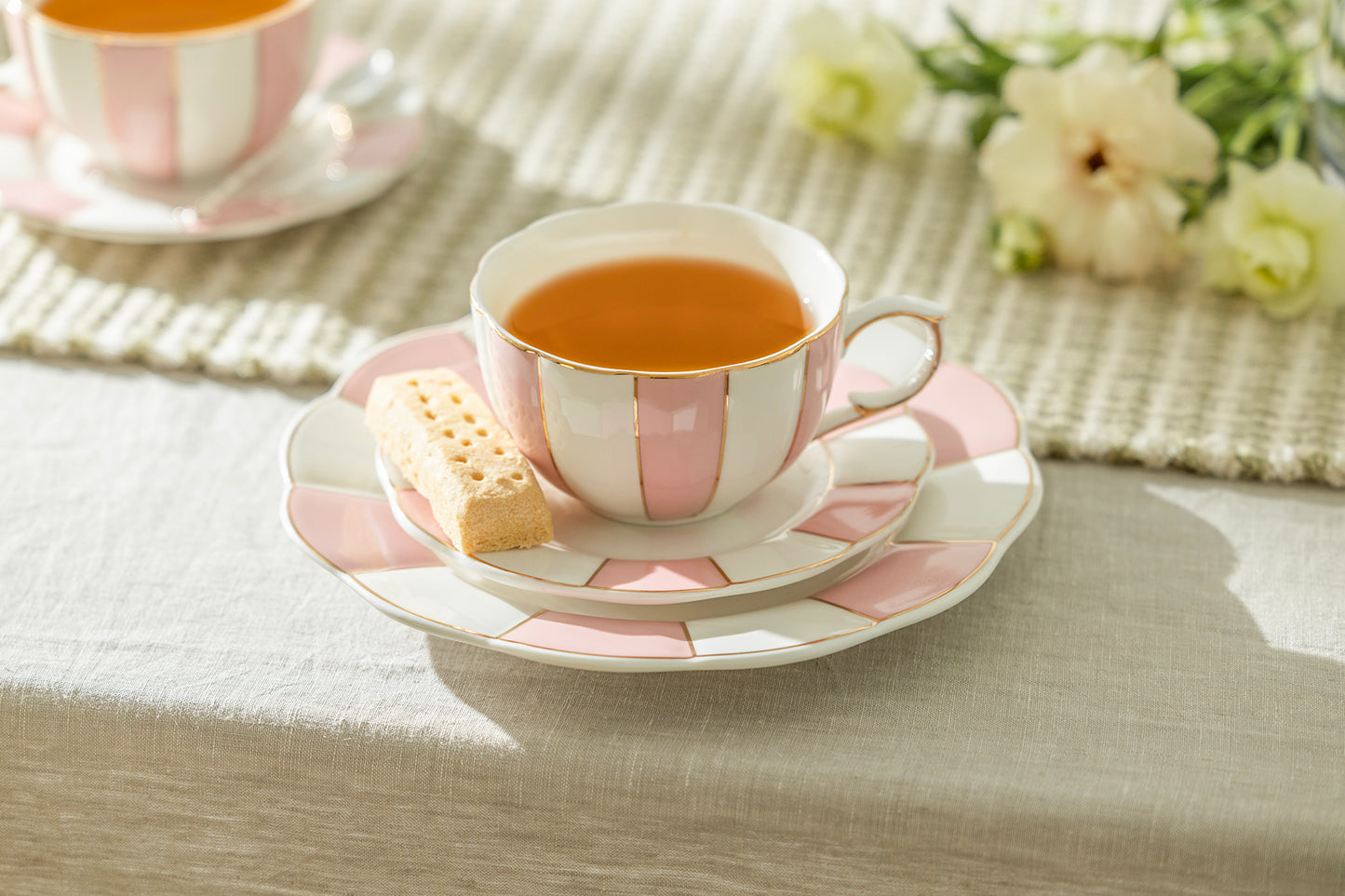 Pink and White Scallop Fine Porcelain Tea Set