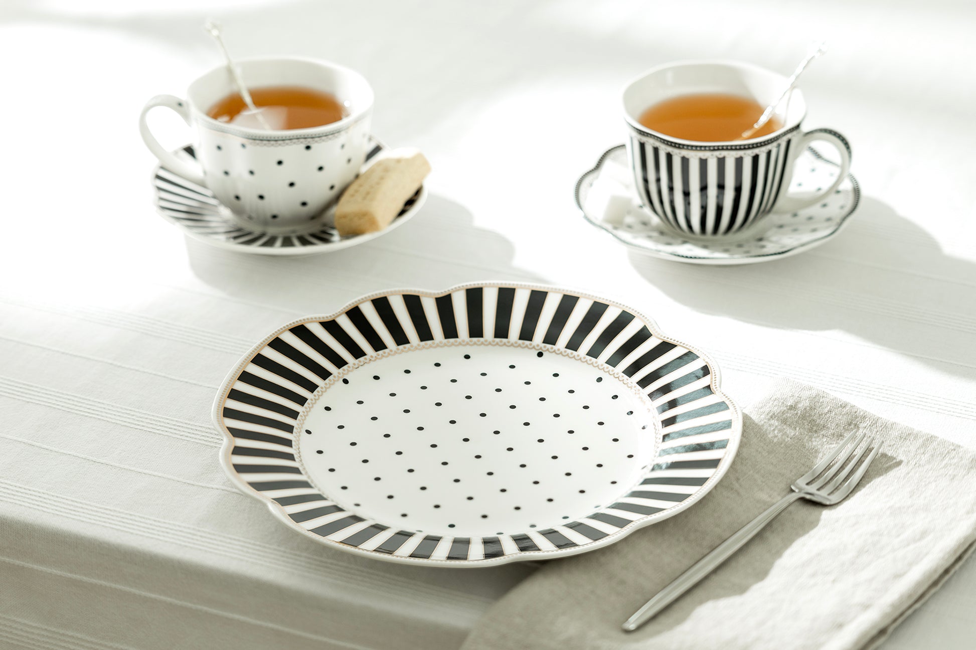 Grace Teaware Black Josephine Stripes and Dots Fine Porcelain Dessert Plate