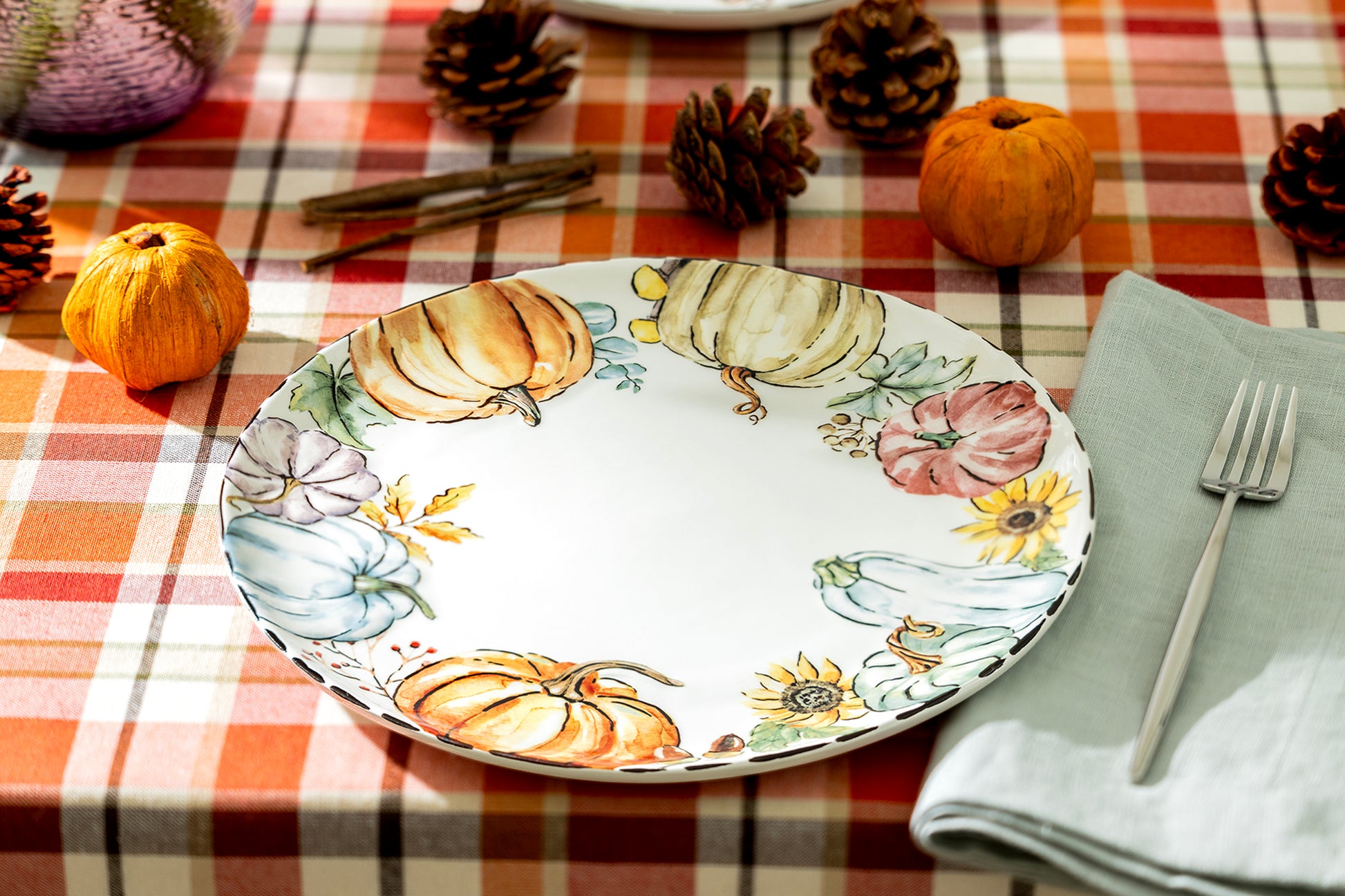 Potter's Studio 10.5" Fall Pumpkins with Sunflowers Dinner Plate