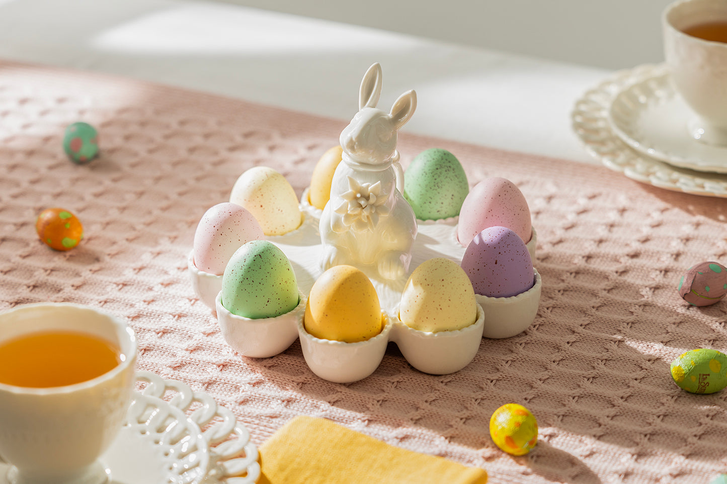 Bunny Figurine Fine Porcelain Egg Basket Tray