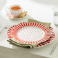 Grace Teaware Red Josephine Stripes and Dots Fine Porcelain Dessert / Dinner Plate set