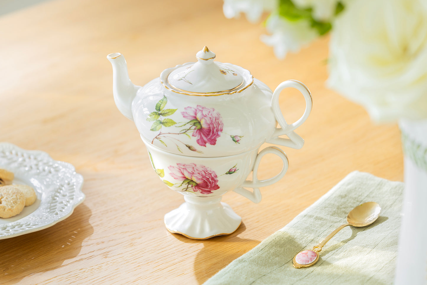 Rose Elegance Fine Porcelain Tea For One Set
