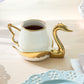 Golden Swan White Fine Porcelain Tea Cup and Saucer